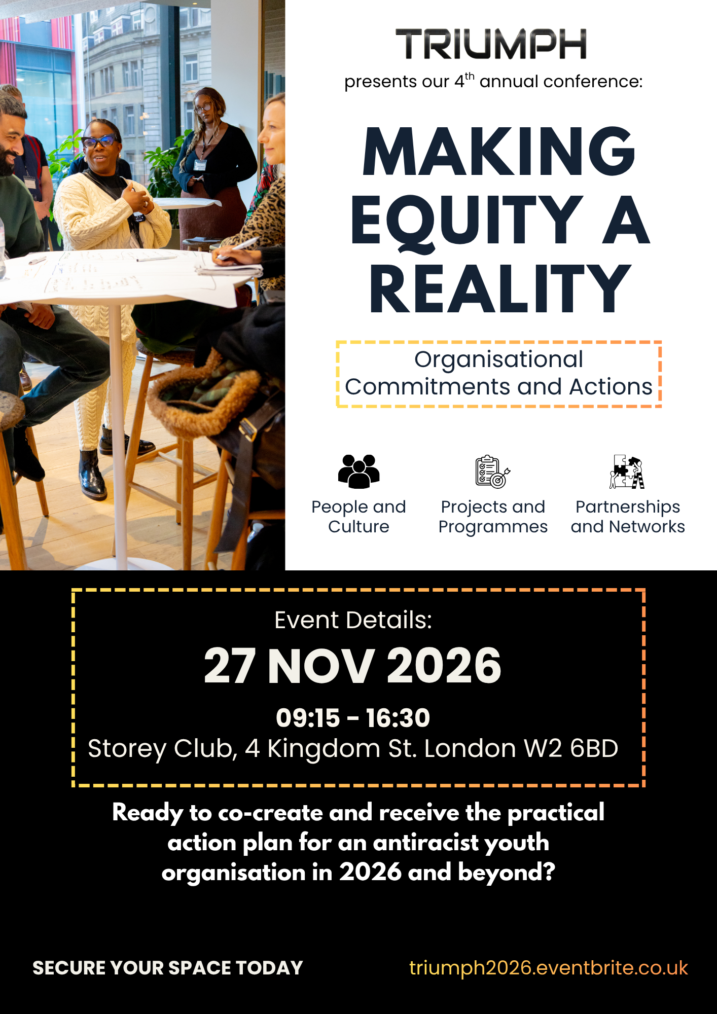 Making Equity a Reality conference flyer — 27 November 2026, Storey Club, London